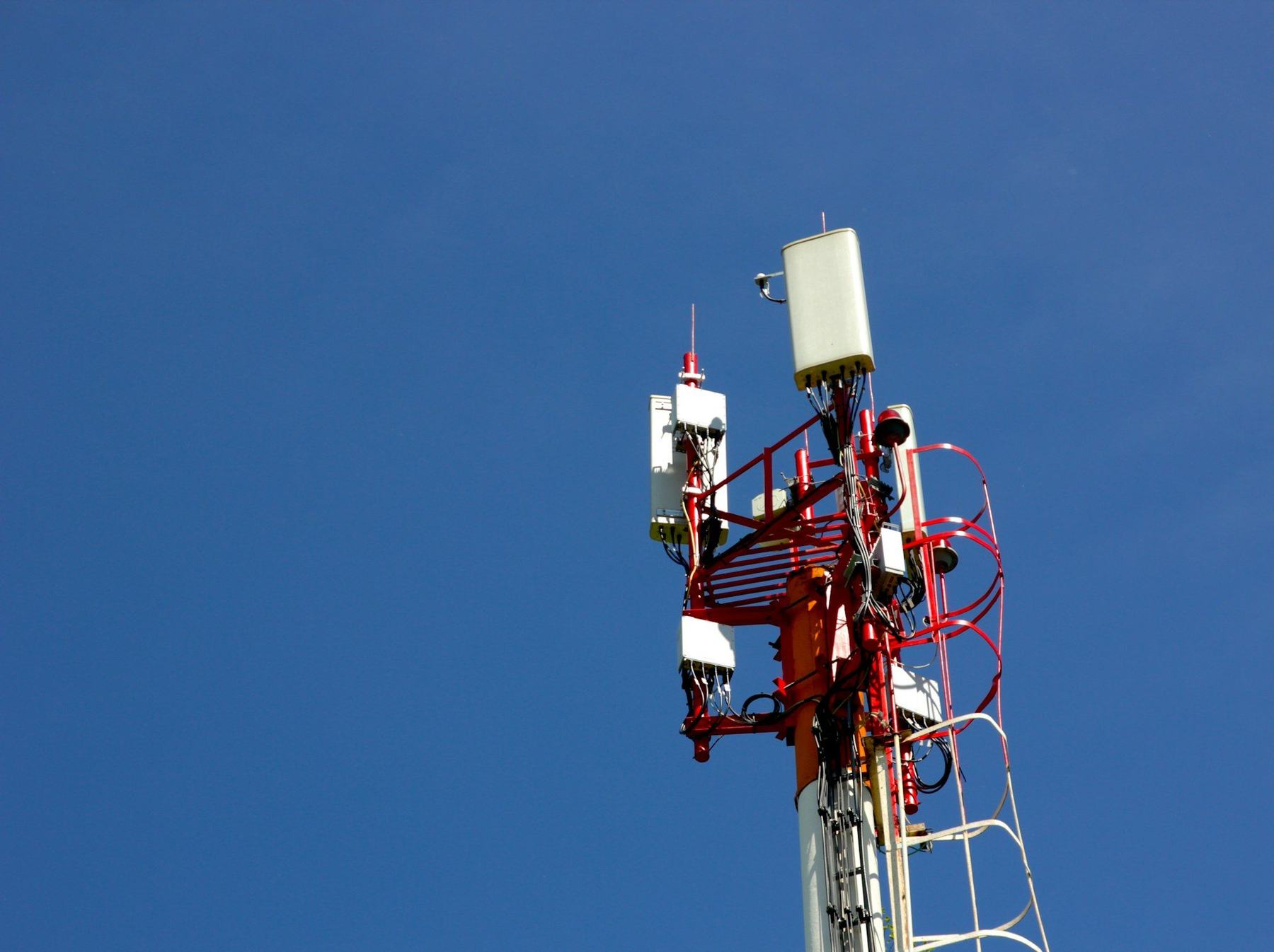 Telecom tower with aviation obstruction lights